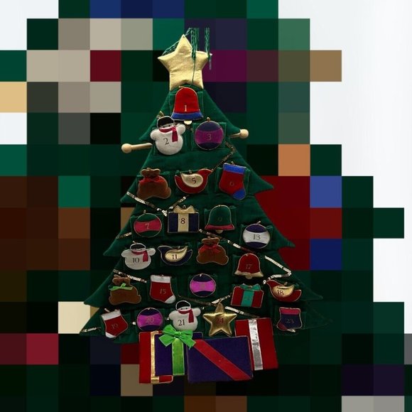 Christmas Tree Fabric Reusuable Advent Calendar 30 Inch long x 23 Inch Wide - Picture 7 of 16